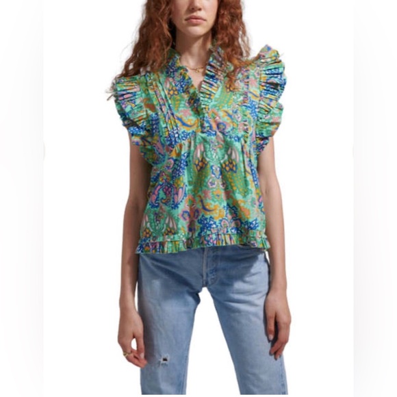 Love The Label Tops - Love The Label Vibrant Paisley Ruffle Sleeve Blouse